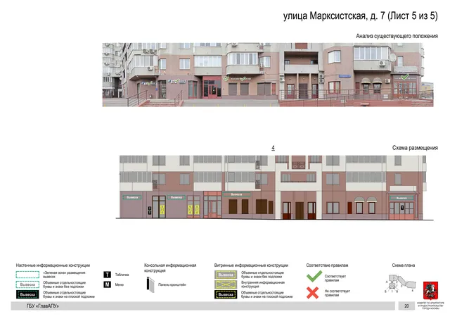 Архитектурная концепция размещения вывесок — Марксистская улица, 7, Москва, лист 5 из 5 · Документ по адресу · Архитектурно-художественная концепция · 2019 год