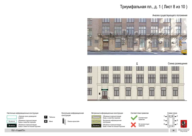 Архитектурная концепция размещения вывесок — Триумфальная площадь, 1, Москва, лист 8 из 10 · Документ по адресу · Архитектурно-художественная концепция