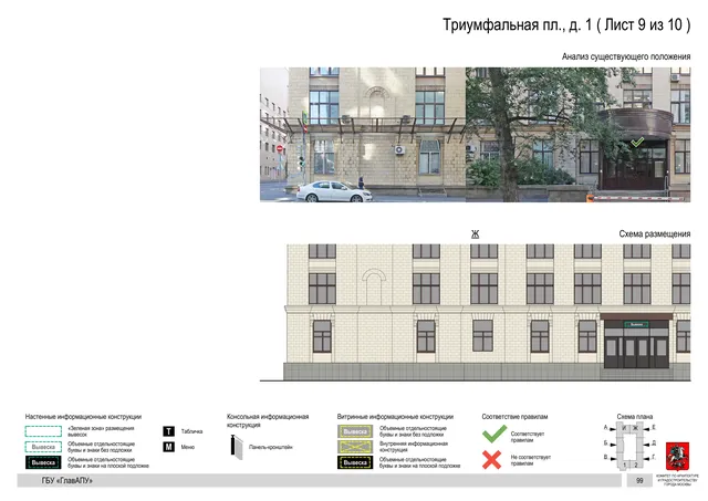 Архитектурная концепция размещения вывесок — Триумфальная площадь, 1, Москва, лист 9 из 10 · Документ по адресу · Архитектурно-художественная концепция