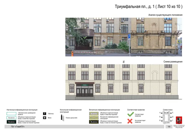 Архитектурная концепция размещения вывесок — Триумфальная площадь, 1, Москва, лист 10 из 10 · Документ по адресу · Архитектурно-художественная концепция