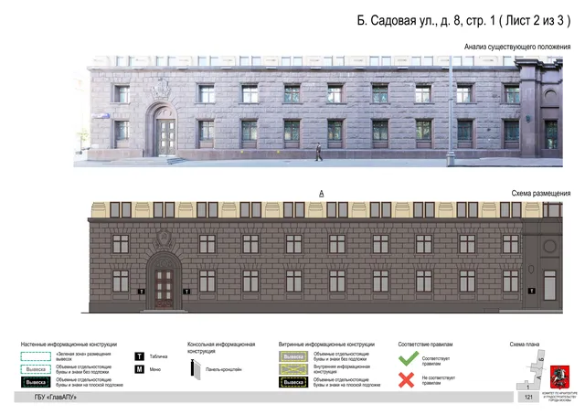 Б. Садовая ул., д. 8, стр. 1 ( Лист 2 из 3 ) · PDF 123 Архитектурная концепция размещения вывесок — Большая садовая улица, 8, стр. 1, Москва, лист 2 из 3 · Документ по адресу · Архитектурно-художественная концепция