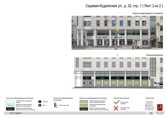 Садовая-Кудринская ул., д. 32, стр. 1 ( Лист 2 из 2 ) · PDF 131 Архитектурная концепция размещения вывесок — Садовая-кудринская улица, 32, стр. 1, Москва, лист 2 из 2 · Документ по адресу · Архитектурно-художественная концепция