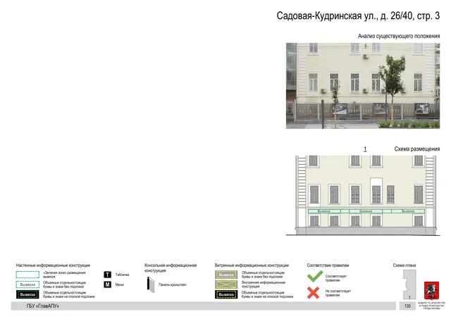 Садовая-Кудринская ул., д. 26/40, стр. 3 · PDF 137 Архитектурная концепция размещения вывесок — Садовая-кудринская улица, 26/40, стр. 3, Москва, страница PDF 137 · Документ по адресу · Архитектурно-художественная концепция