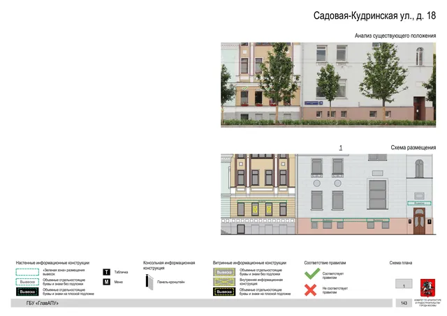 Садовая-Кудринская ул., д. 18 · PDF 145 Архитектурная концепция размещения вывесок — Садовая-кудринская улица, 18, Москва, страница PDF 145 · Документ по адресу · Архитектурно-художественная концепция