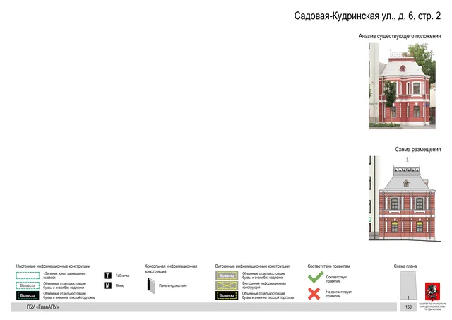 Архитектурная концепция размещения вывесок — Садовая-кудринская улица, 6, стр. 2, Москва, страница PDF 152 · Документ по адресу · Архитектурно-художественная концепция