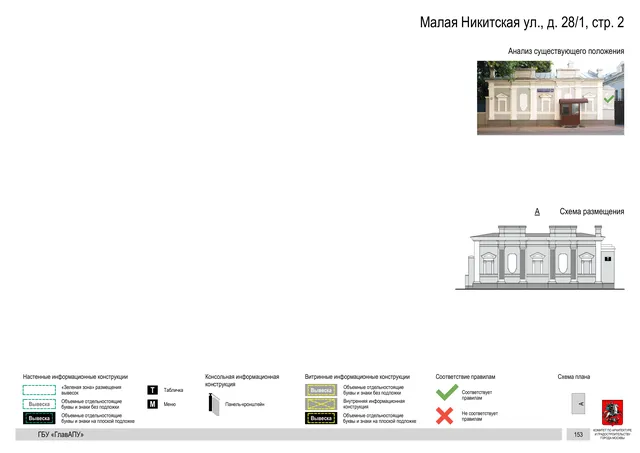 Малая Никитская ул., д. 28/1, стр. 2 · PDF 155 Архитектурная концепция размещения вывесок — Малая никитская улица, 28/1, стр. 2, Москва, страница PDF 155 · Документ по адресу · Архитектурно-художественная концепция