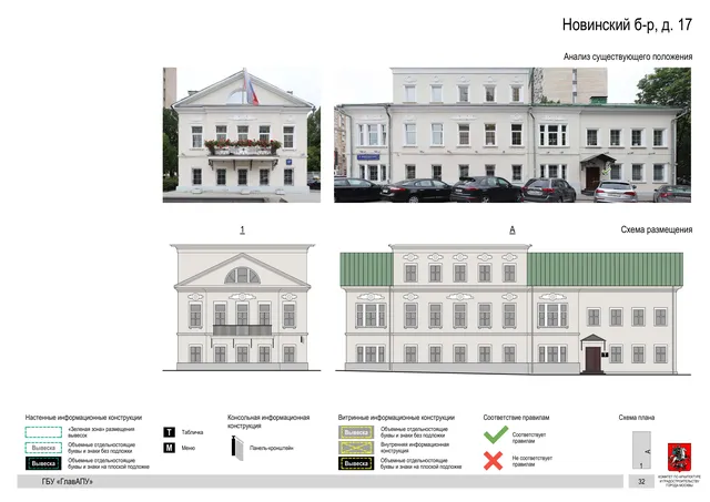 Новинский б-р, д. 17 · PDF 34 Архитектурная концепция размещения вывесок — Новинский бульвар, 17, Москва, страница PDF 34 · Документ по адресу · Архитектурно-художественная концепция