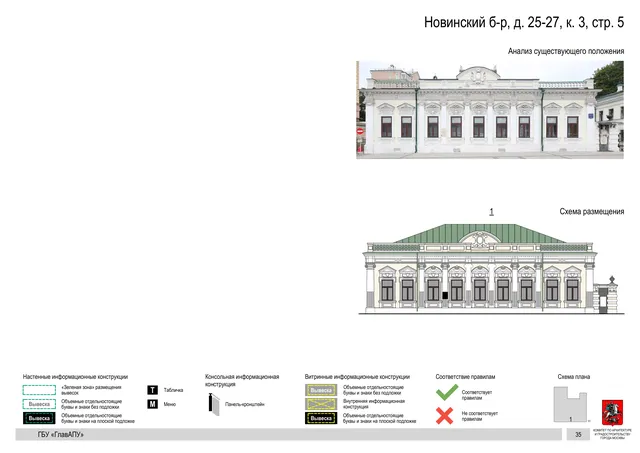 Архитектурная концепция размещения вывесок — Новинский бульвар, 25-27, стр. 5, корп. 3, Москва, страница PDF 37 · Документ по адресу · Архитектурно-художественная концепция
