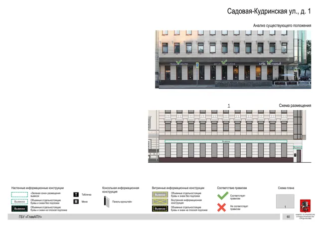 Архитектурная концепция размещения вывесок — Садовая-кудринская улица, 1, Москва, страница PDF 62 · Документ по адресу · Архитектурно-художественная концепция
