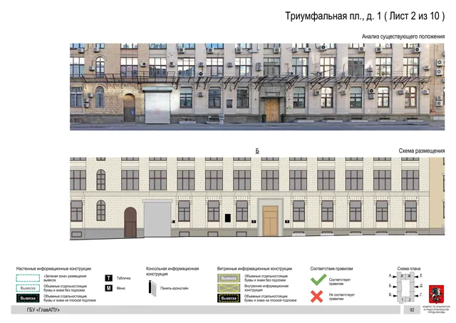 Архитектурная концепция размещения вывесок — Триумфальная площадь, 1, Москва, лист 2 из 10 · Документ по адресу · Архитектурно-художественная концепция