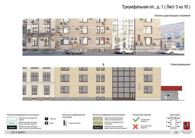 Архитектурная концепция размещения вывесок — Триумфальная площадь, 1, Москва, лист 3 из 10 · Документ по адресу · Архитектурно-художественная концепция