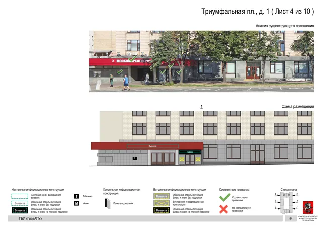 Архитектурная концепция размещения вывесок — Триумфальная площадь, 1, Москва, лист 4 из 10 · Документ по адресу · Архитектурно-художественная концепция