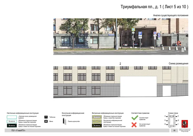 Архитектурная концепция размещения вывесок — Триумфальная площадь, 1, Москва, лист 5 из 10 · Документ по адресу · Архитектурно-художественная концепция