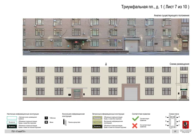 Архитектурная концепция размещения вывесок — Триумфальная площадь, 1, Москва, лист 7 из 10 · Документ по адресу · Архитектурно-художественная концепция