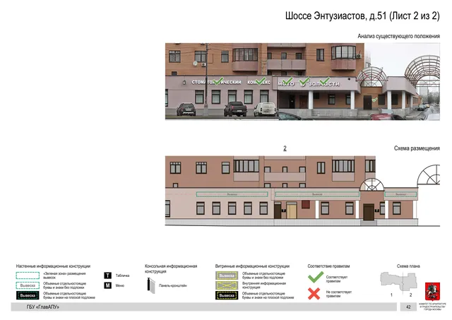 Архитектурная концепция размещения вывесок — Энтузиастов шоссе, 51, Москва, лист 2 из 2 · Документ по адресу · Архитектурно-художественная концепция · 2020 год