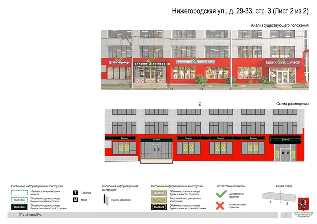 Архитектурная концепция размещения вывесок — Нижегородская улица, 29-33, стр. 3, Москва, лист 2 из 2 · Документ по адресу · Архитектурно-художественная концепция · 2020 год