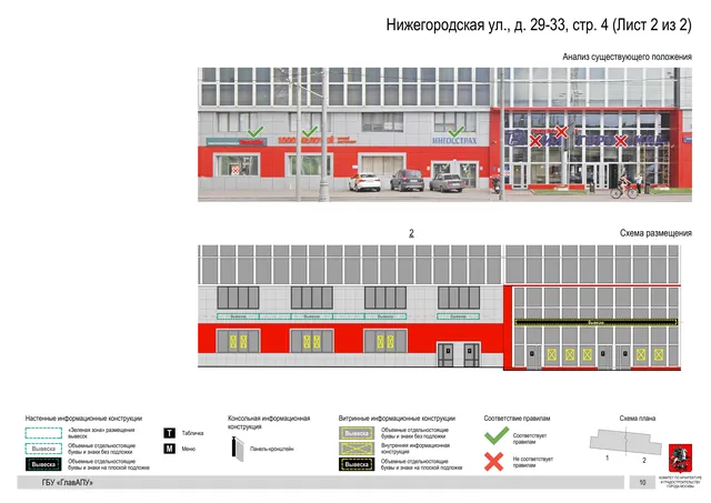 Архитектурная концепция размещения вывесок — Нижегородская улица, 29-33, стр. 4, Москва, лист 2 из 2 · Документ по адресу · Архитектурно-художественная концепция · 2020 год
