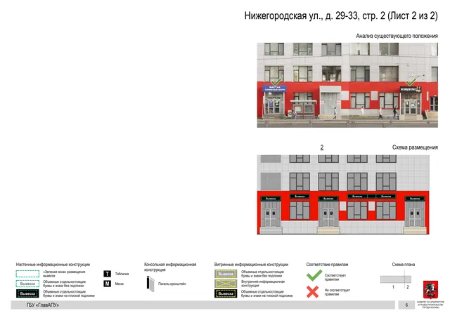 Архитектурная концепция размещения вывесок — Нижегородская улица, 29-33, стр. 2, Москва, лист 2 из 2 · Документ по адресу · Архитектурно-художественная концепция · 2020 год