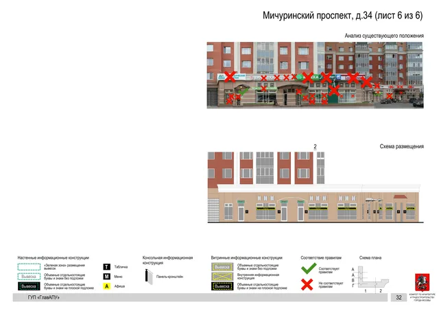 Архитектурная концепция размещения вывесок — Мичуринский проспект, 34, Москва, лист 6 из 6 · Документ по адресу · Архитектурно-художественная концепция · 2016 год