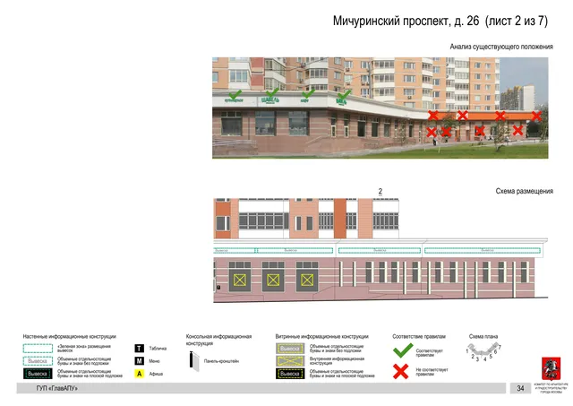 Архитектурная концепция размещения вывесок — Мичуринский проспект, 26, Москва, лист 2 из 7 · Документ по адресу · Архитектурно-художественная концепция · 2016 год