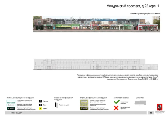Архитектурная концепция размещения вывесок — Мичуринский проспект, 22, корп. 1, Москва, страница PDF 41 · Документ по адресу · Архитектурно-художественная концепция · 2016 год