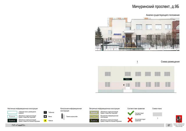 Архитектурная концепция размещения вывесок — Мичуринский проспект, 9Б, Москва, страница PDF 67 · Документ по адресу · Архитектурно-художественная концепция · 2016 год
