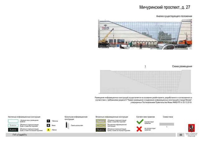 Архитектурная концепция размещения вывесок — Мичуринский проспект, 27, Москва, страница PDF 88 · Документ по адресу · Архитектурно-художественная концепция · 2016 год