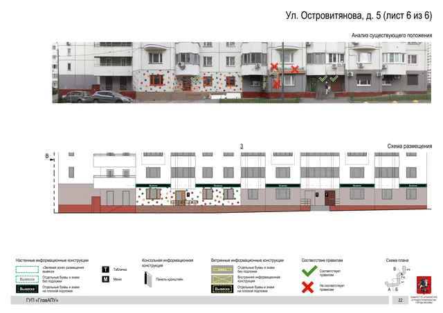 Архитектурная концепция размещения вывесок — Островитянова улица, 5, Москва, лист 6 из 6 · Документ по адресу · Архитектурно-художественная концепция · 2016 год