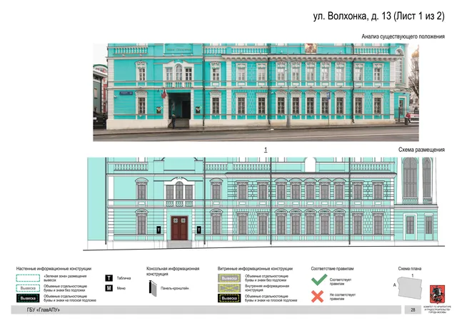 Архитектурная концепция размещения вывесок — Волхонка улица, 13, Москва, лист 1 из 2 · Документ по адресу · Архитектурно-художественная концепция