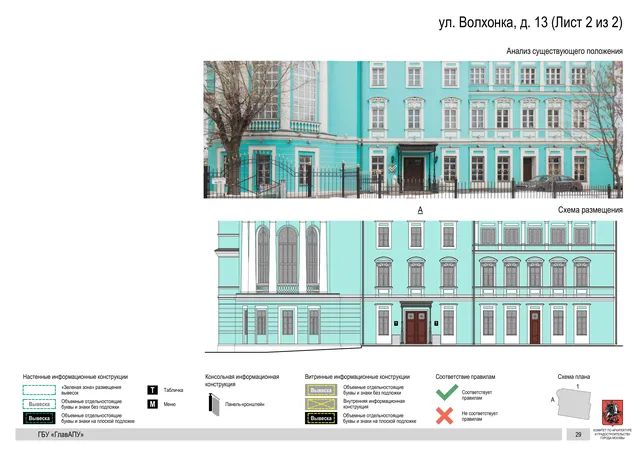 Архитектурная концепция размещения вывесок — Волхонка улица, 13, Москва, лист 2 из 2 · Документ по адресу · Архитектурно-художественная концепция