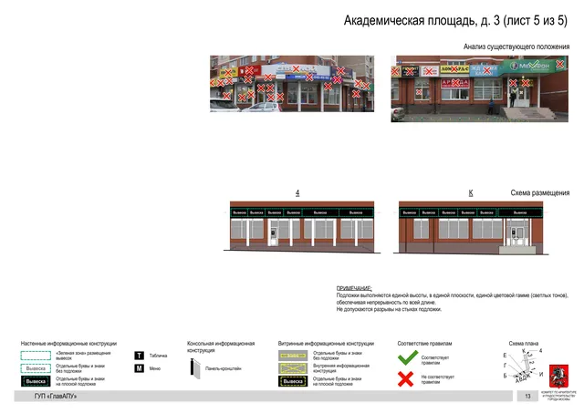 Архитектурная концепция размещения вывесок — Академическая площадь, 3, Москва, лист 5 из 5 · Документ по адресу · Архитектурно-художественная концепция · 2016 год