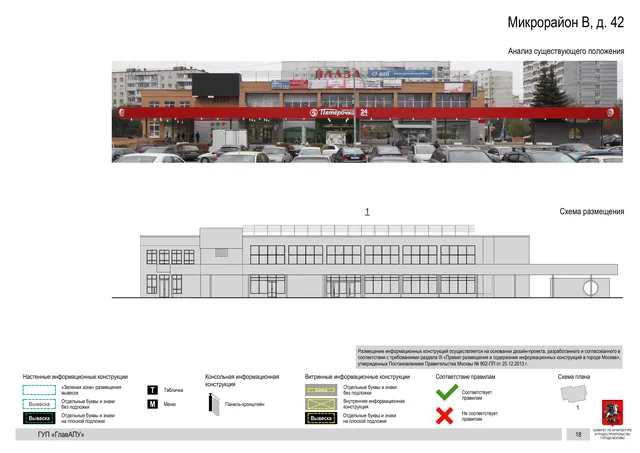 Архитектурная концепция размещения вывесок — Микрорайон в, 42, Москва, страница PDF 18 · Документ по адресу · Архитектурно-художественная концепция · 2016 год