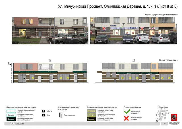 Архитектурная концепция размещения вывесок — Мичуринский олимпийская деревня улица, 1, корп. 1, Москва, лист 8 из 8 · Документ по адресу · Архитектурно-художественная концепция · 2016 год