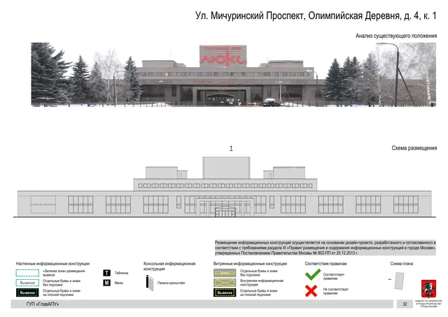 Архитектурная концепция размещения вывесок — Мичуринский олимпийская деревня улица, 4, корп. 1, Москва, страница PDF 32 · Документ по адресу · Архитектурно-художественная концепция · 2016 год