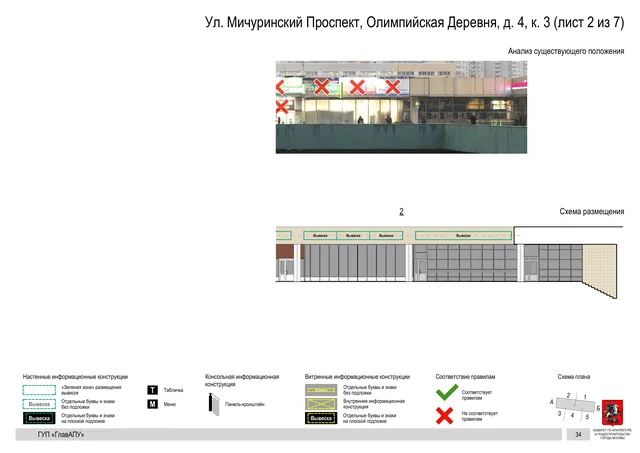 Архитектурная концепция размещения вывесок — Мичуринский олимпийская деревня улица, 4, корп. 3, Москва, лист 2 из 7 · Документ по адресу · Архитектурно-художественная концепция · 2016 год