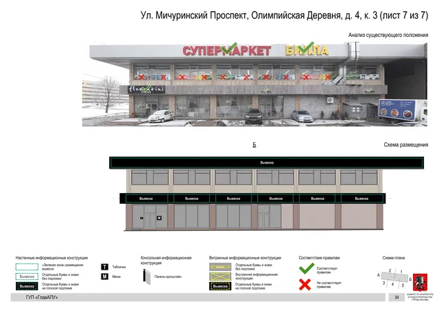 Архитектурная концепция размещения вывесок — Мичуринский олимпийская деревня улица, 4, корп. 3, Москва, лист 7 из 7 · Документ по адресу · Архитектурно-художественная концепция · 2016 год