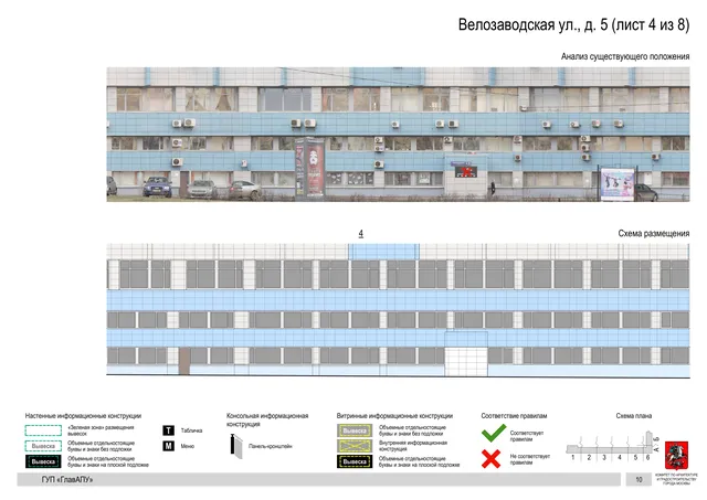 Архитектурная концепция размещения вывесок — Велозаводская улица, 5, Москва, лист 4 из 8 · Документ по адресу · Архитектурно-художественная концепция · 2019 год