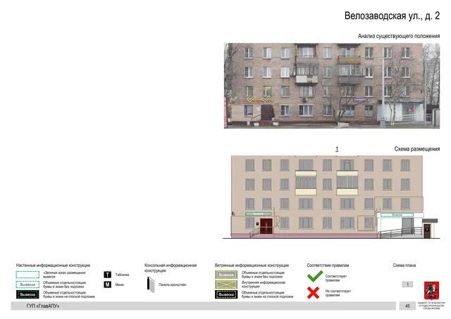 Архитектурная концепция размещения вывесок — Велозаводская улица, 2, Москва, страница PDF 48 · Документ по адресу · Архитектурно-художественная концепция · 2019 год