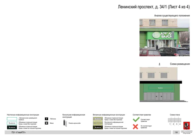 Архитектурная концепция размещения вывесок — Ленинский проспект, 34/1, Москва, лист 4 из 4 · Документ по адресу · Архитектурно-художественная концепция · 2020 год