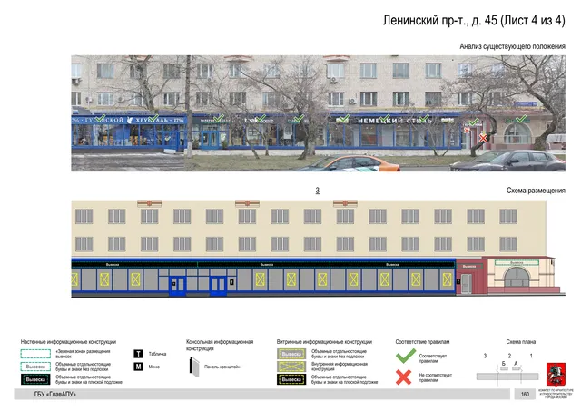 Архитектурная концепция размещения вывесок — Ленинский проспект, 45, Москва, лист 4 из 4 · Документ по адресу · Архитектурно-художественная концепция · 2020 год