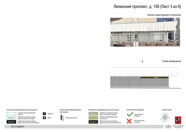 Архитектурная концепция размещения вывесок — Ленинский проспект, 158, Москва, лист 3 из 9 · Документ по адресу · Архитектурно-художественная концепция · 2020 год