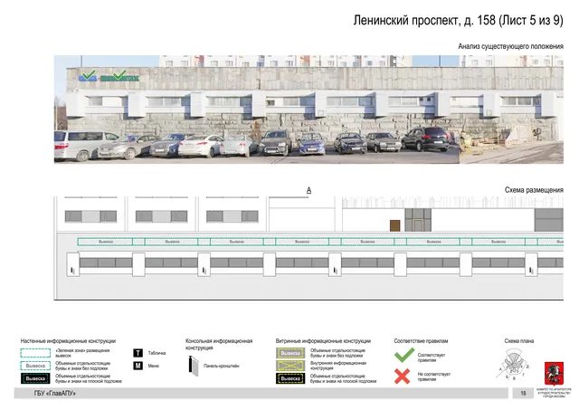 Архитектурная концепция размещения вывесок — Ленинский проспект, 158, Москва, лист 5 из 9 · Документ по адресу · Архитектурно-художественная концепция · 2020 год