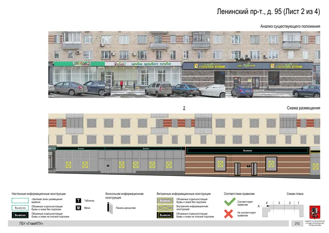 Архитектурная концепция размещения вывесок — Ленинский проспект, 95, Москва, лист 2 из 4 · Документ по адресу · Архитектурно-художественная концепция · 2020 год