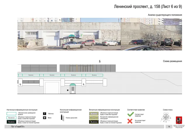 Архитектурная концепция размещения вывесок — Ленинский проспект, 158, Москва, лист 6 из 9 · Документ по адресу · Архитектурно-художественная концепция · 2020 год