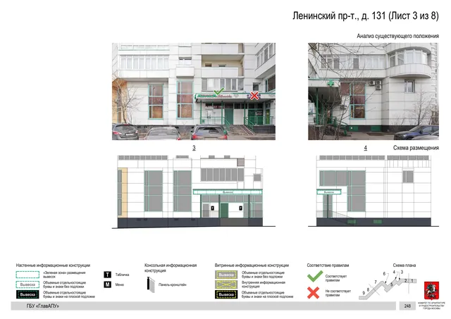Архитектурная концепция размещения вывесок — Ленинский проспект, 131, Москва, лист 3 из 8 · Документ по адресу · Архитектурно-художественная концепция · 2020 год