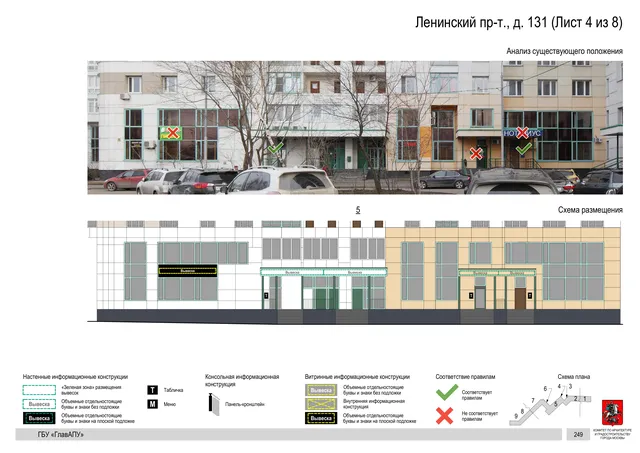 Архитектурная концепция размещения вывесок — Ленинский проспект, 131, Москва, лист 4 из 8 · Документ по адресу · Архитектурно-художественная концепция · 2020 год