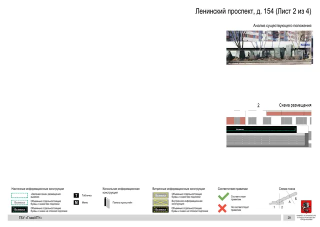 Архитектурная концепция размещения вывесок — Ленинский проспект, 154, Москва, лист 2 из 4 · Документ по адресу · Архитектурно-художественная концепция · 2020 год