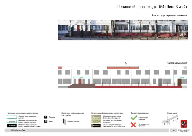 Архитектурная концепция размещения вывесок — Ленинский проспект, 154, Москва, лист 3 из 4 · Документ по адресу · Архитектурно-художественная концепция · 2020 год