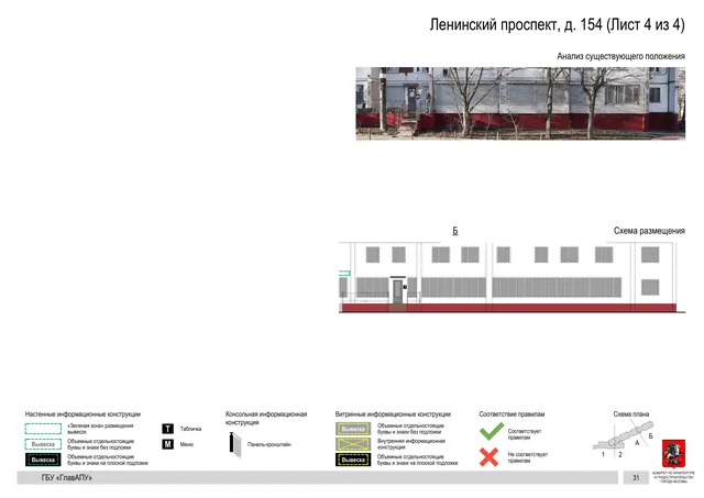 Архитектурная концепция размещения вывесок — Ленинский проспект, 154, Москва, лист 4 из 4 · Документ по адресу · Архитектурно-художественная концепция · 2020 год