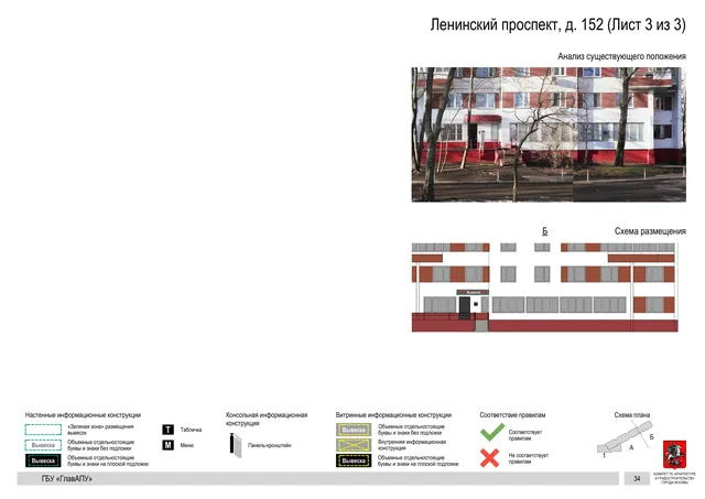 Архитектурная концепция размещения вывесок — Ленинский проспект, 152, Москва, лист 3 из 3 · Документ по адресу · Архитектурно-художественная концепция · 2020 год